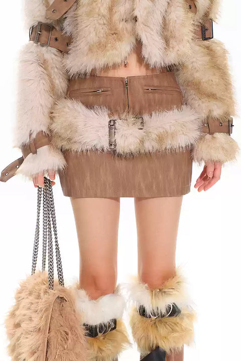 Fur Short Skirt/Fur Belt Buckle