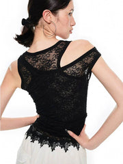 Black & White Asymmetric Lace Layered Tank Top - My Store