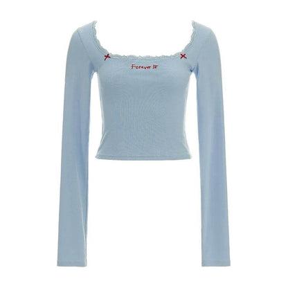 Square Neck Bow T-Shirt With Plaid Corset Set-Up - My Store