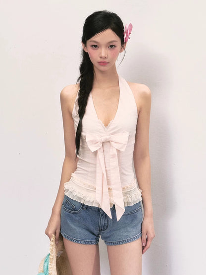 Lace Bow Pink Top