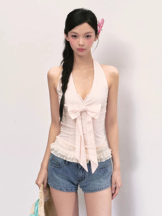 Lace Bow Pink Top