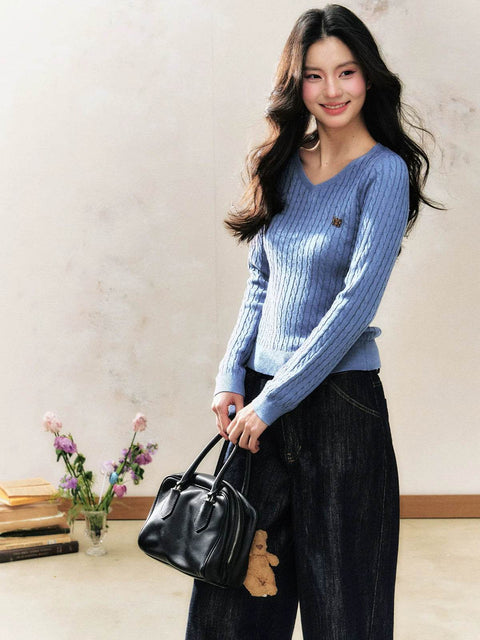 Blue V-Neck Sweater Top - My Store