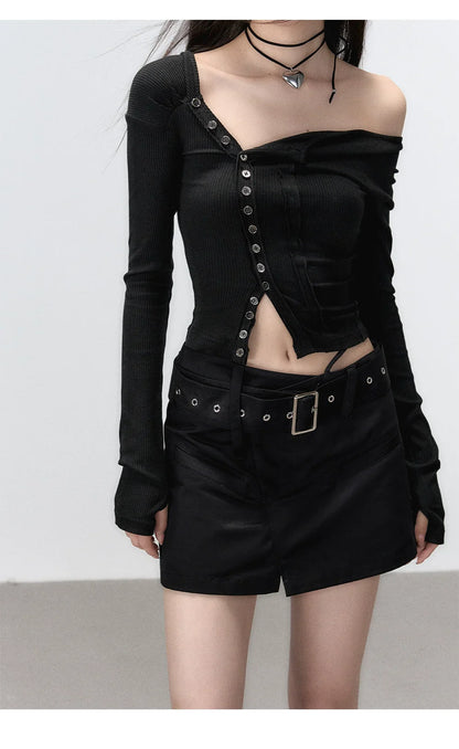 Andyet Asymmetrical Button Top