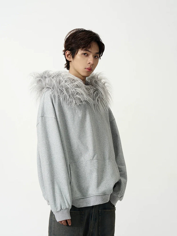 Fake Fur Collar Oversize Hoodie