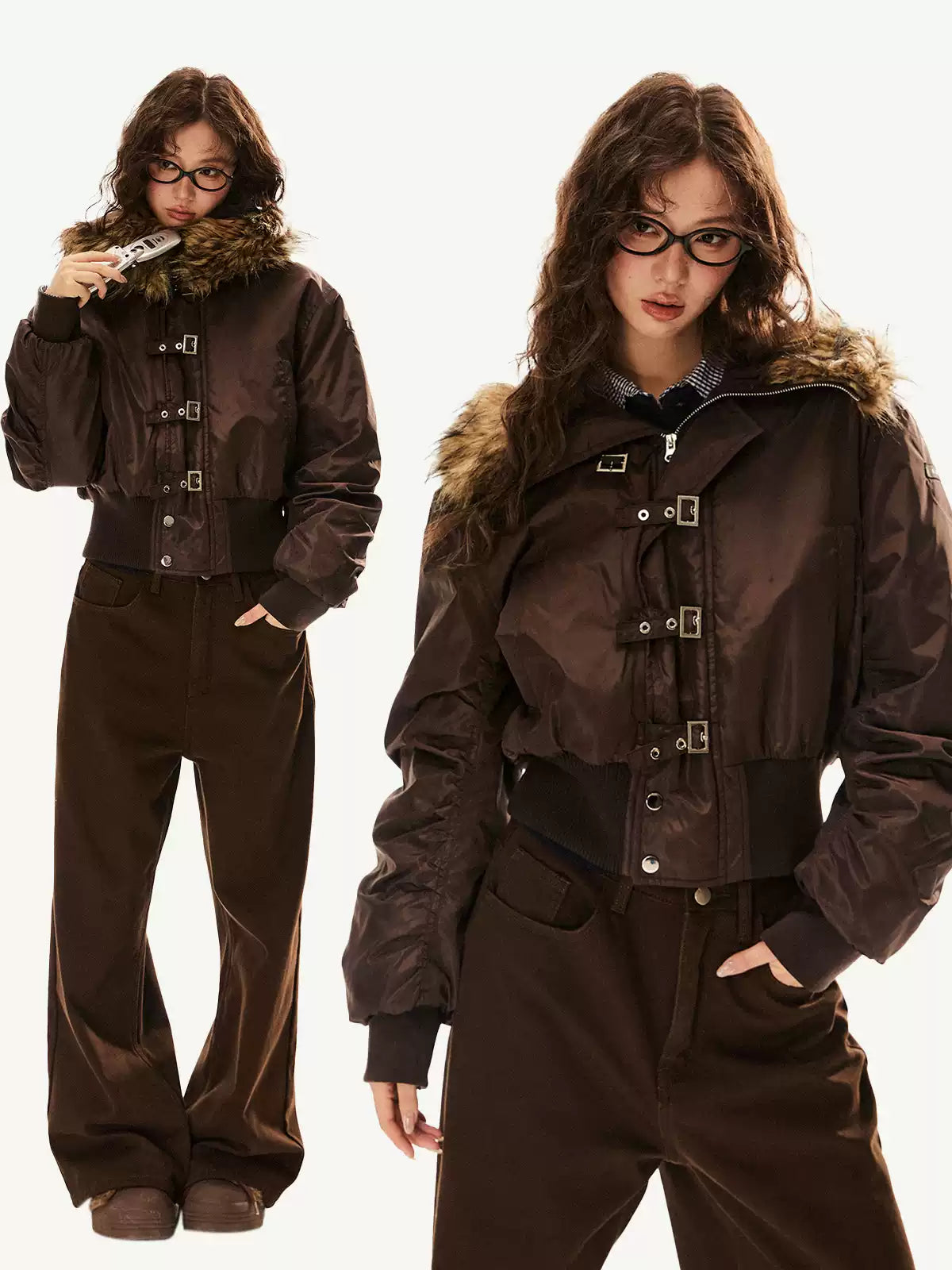 Clasp Fur Hood Cropped Jacket