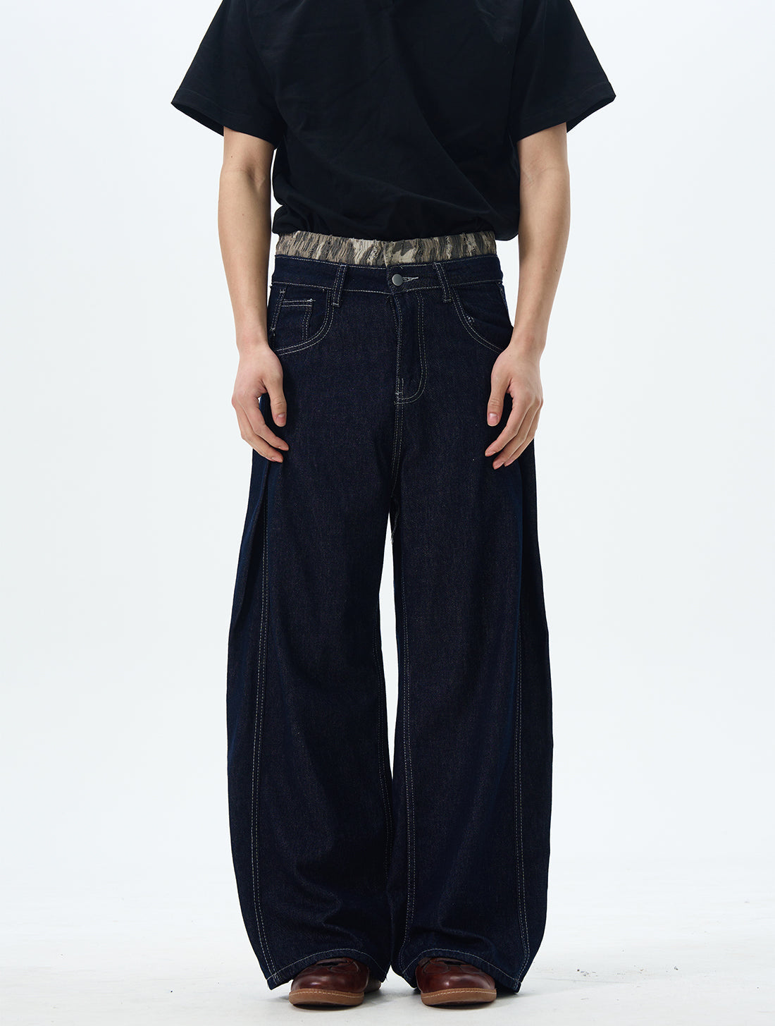 Camo Lined Wide Leg Jeans