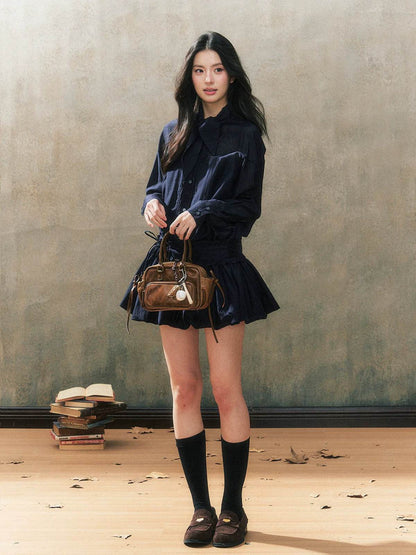 Dark Blue French Shirt Dress - My Store