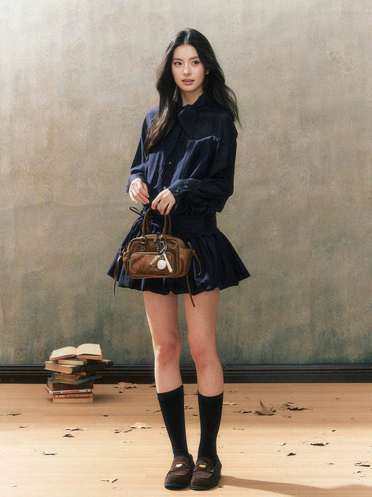 Dark Blue French Shirt Dress - My Store