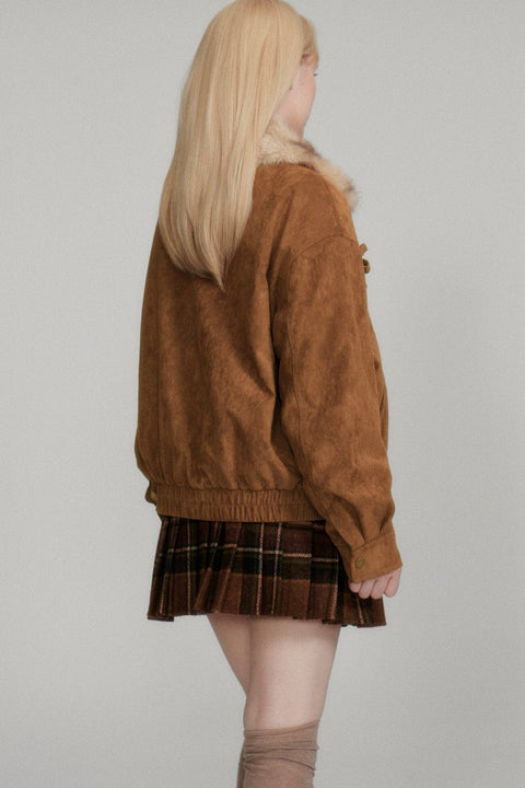 Yellow Brown Bow Suede Jacket