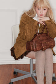 Yellow Brown Bow Suede Jacket