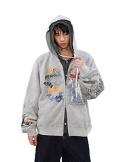 Graffiti Print Zipper Hoodie