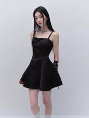 Fragile Heart Satin Black Dress - My Store