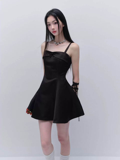 Fragile Heart Satin Black Dress - My Store