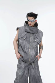 Distressed Sleeveless Utility Vest - My Store