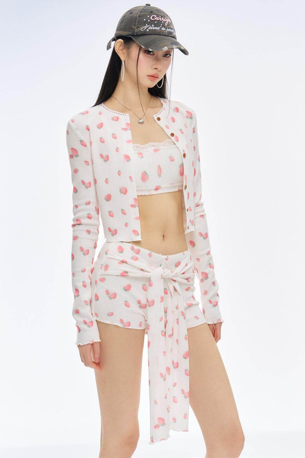 Floral Cardigan Lace Shorts Set-Up - My Store