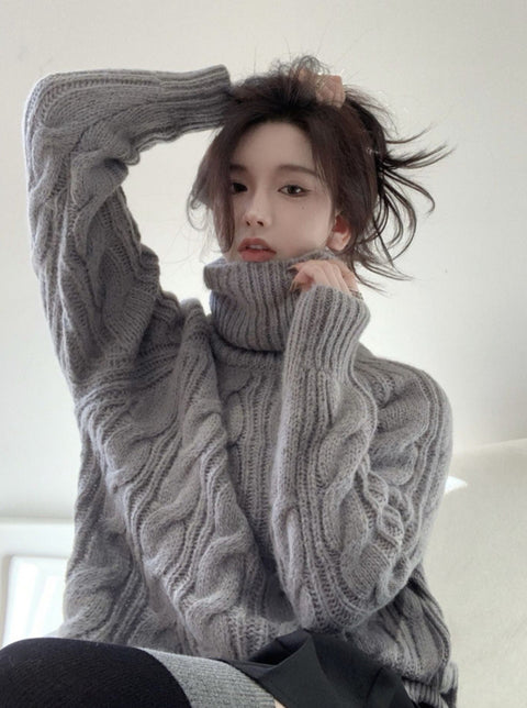 High Neck Cable Knit Top