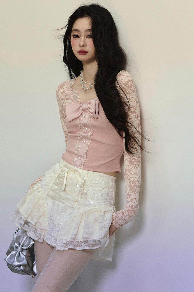 Ballet Aesthetics Irregular Lace Skirt - My Store