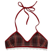 Sexy Cropped Knit Top With Plaid Corset Set-Up - My Store