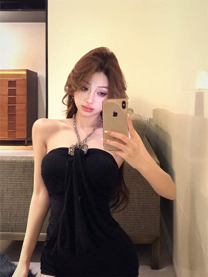 Black Rhinestone Halter Cami Top