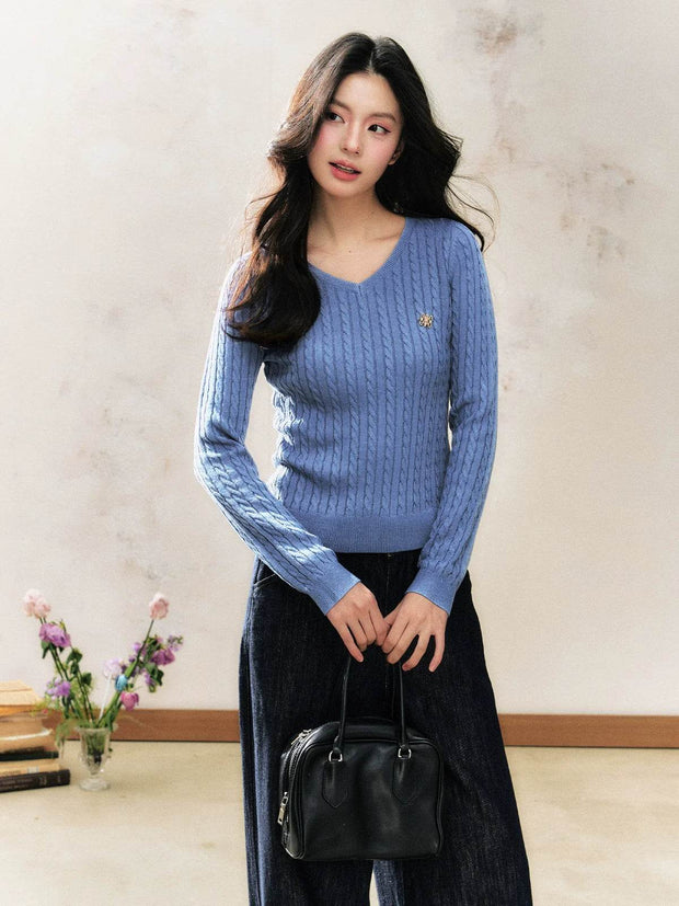 Blue V-Neck Sweater Top - My Store