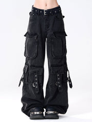 Black Denim Cargo Pants