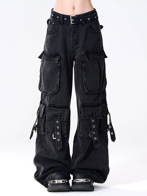 Black Denim Cargo Pants