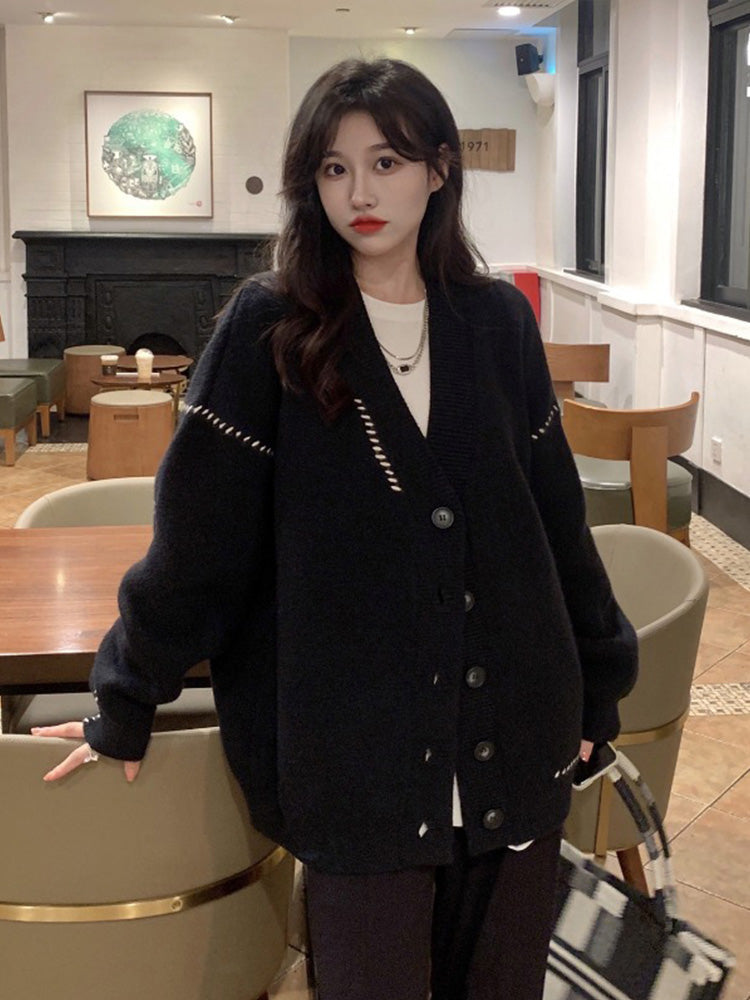 Contrast Knit Cardigan