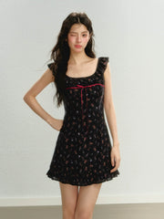 Flutter Sleeve Strap Floral Dress - My Store