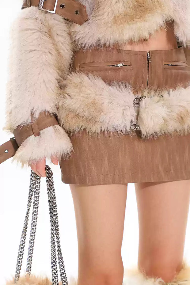 Fur Short Skirt/Fur Belt Buckle