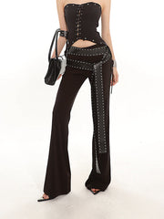 Strap Belt Set Flared Black Pants