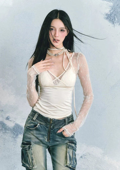 Lace Detail Long Sleeve Top