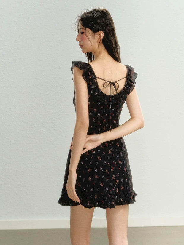 Flutter Sleeve Strap Floral Dress - My Store