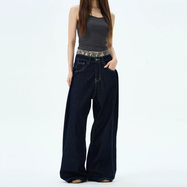 Camo Lined Wide Leg Jeans