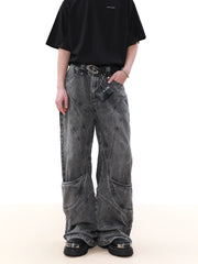 Wash Wide-Leg Straight Denim Jeans