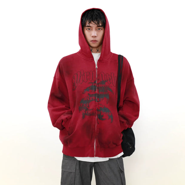 Dragon Print Heavy Zipper Hoodie