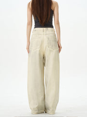 Embroidered Cream Wide Leg Pants