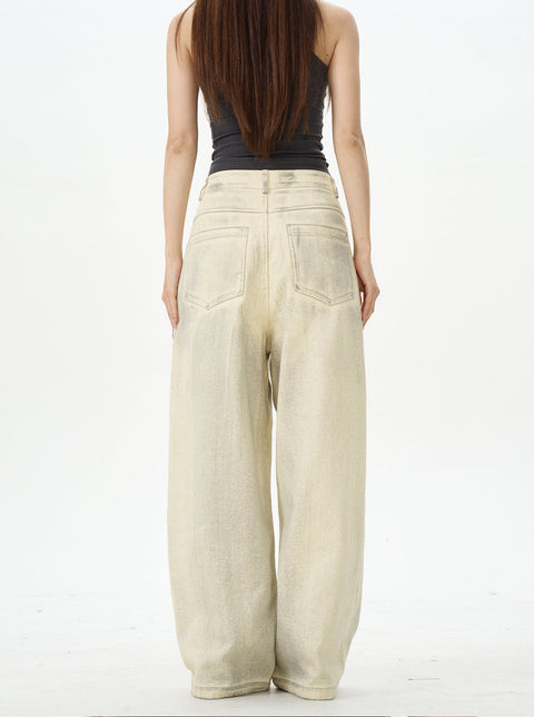 Embroidered Cream Wide Leg Pants