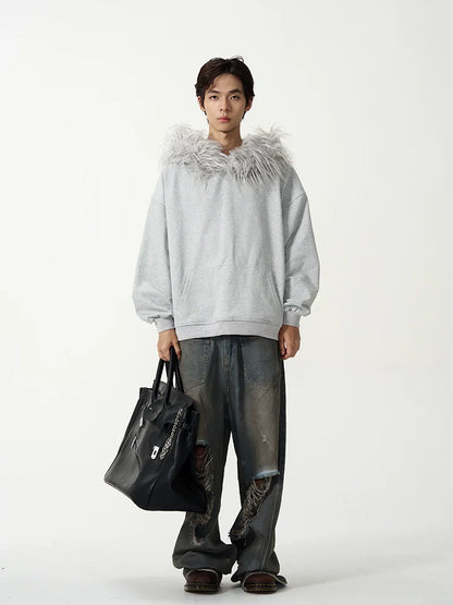 Fake Fur Collar Oversize Hoodie