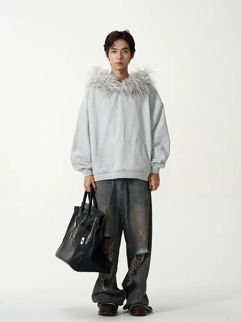 Fake Fur Collar Oversize Hoodie