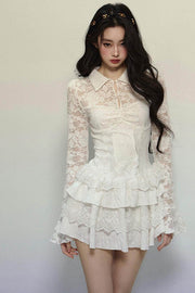 White Lace Fitted Short Dress - My Store