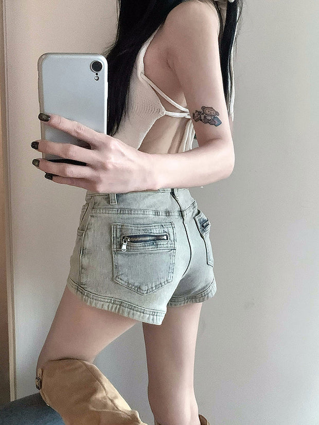 Zipper Back Pocket Shorts