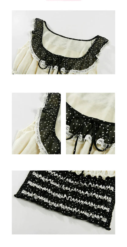 Polka Dot Lace Gathered Top