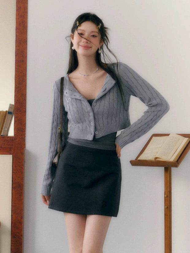 Academy Knit Sweater Cardigan & Skirt Set - My Store