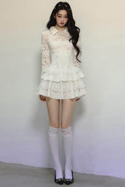 White Lace Fitted Short Dress - My Store