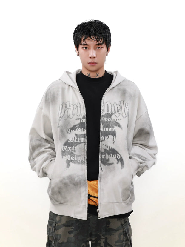 Dragon Print Heavy Zipper Hoodie