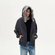 Oversize Fur Neck Zipper Hoodie