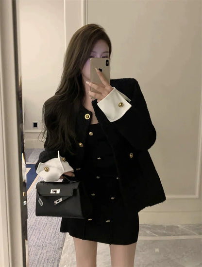 White Cuff Jacket & Tweed Dress Set