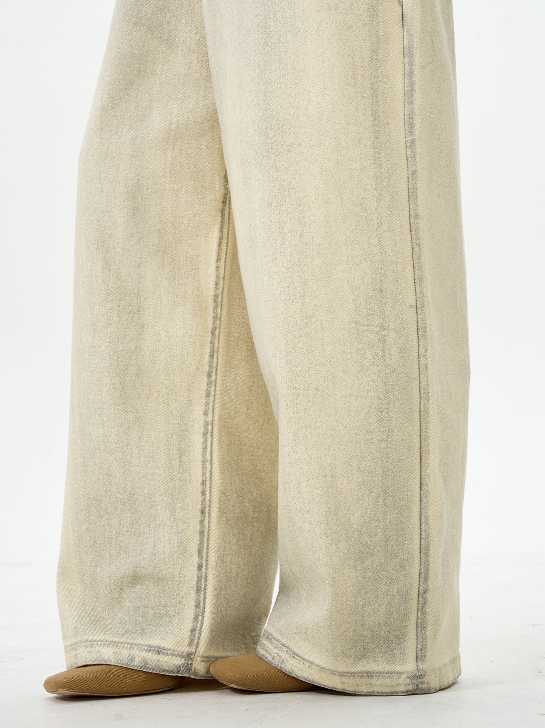 Embroidered Cream Wide Leg Pants