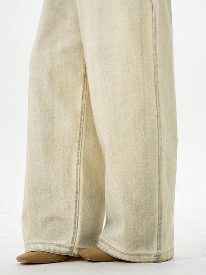 Embroidered Cream Wide Leg Pants