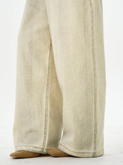 Embroidered Cream Wide Leg Pants